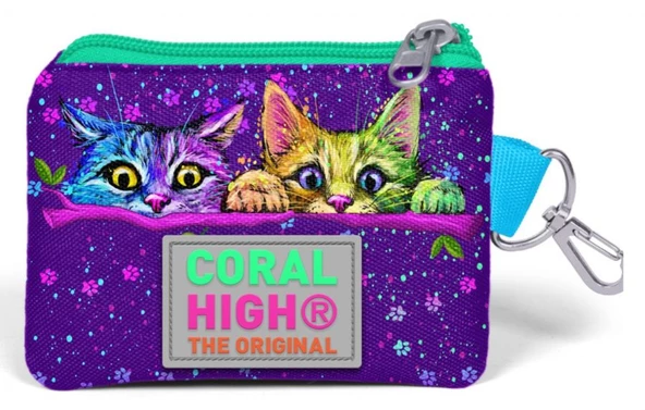 Coral High Mor Yeşil Kedi Desenli Bozuk Para Çantası - Kız Çocuk - 2