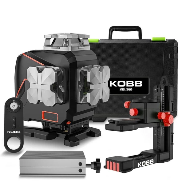 KOBB KBL36G Profesyonel Li-ion Şarjlı 4X360⁰ LCD Ekran Otomatik Hizalamalı Yeşil Çapraz Çizgi Lazer Distomat - 2
