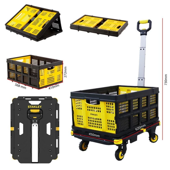 STANLEY PC532B 137kg 62x45cm Dört Tekerli Çekme Kollu Yük ve Paket Taşıma Arabası + FT505 25Kg Katlanır Çok Amaçlı Taşıma Sepeti - 2