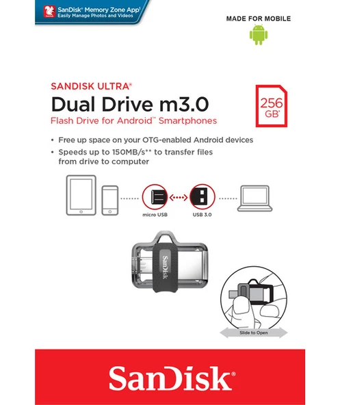 SanDisk Ultra Dual Drive m3.0 256GB Grey  Silver - 4
