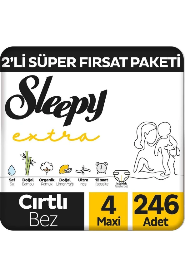 Sleepy Extra Günlük Aktivite 4 Numara Maxi 246'lı Bebek Bezi