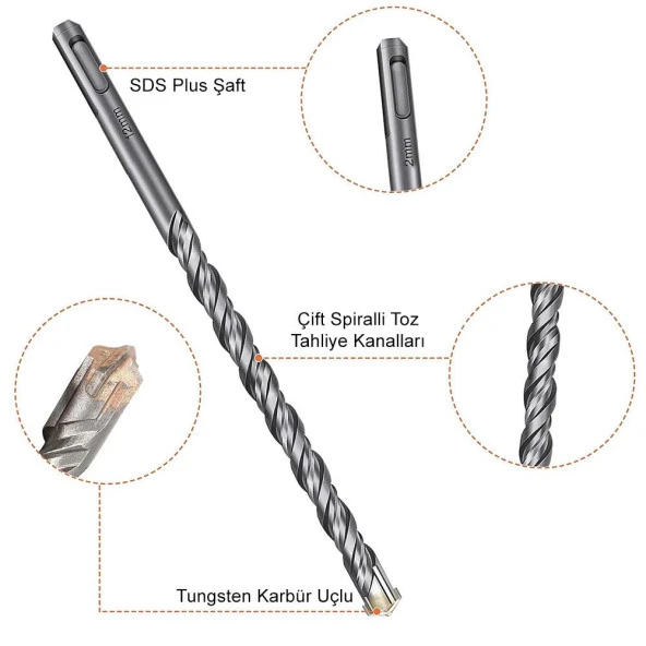 CAT DA03901 10 Parça Tungsten Karbür SDS-Plus Beton Matkap Uç Seti - 5