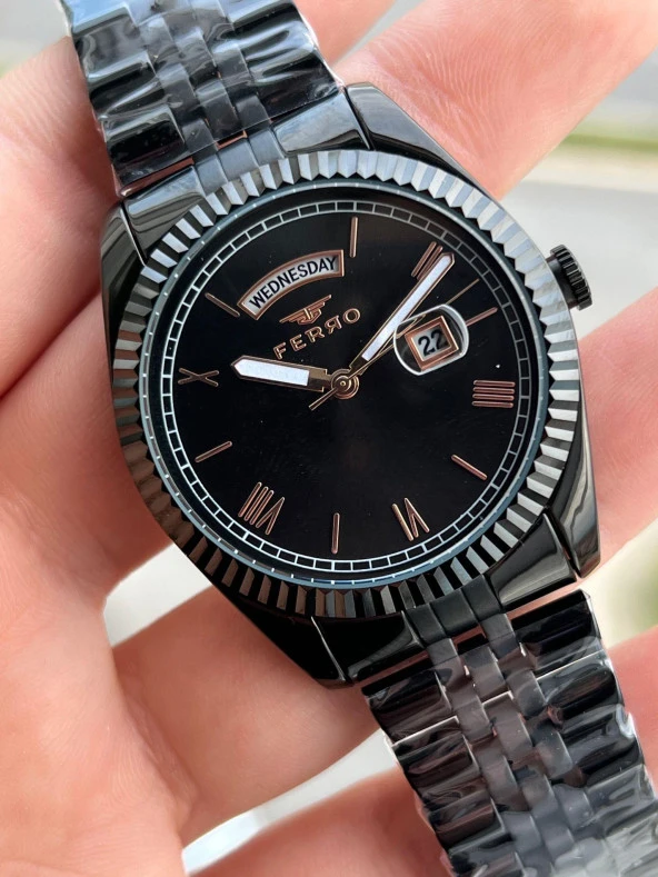 FERRO Takvimli 30 Mt Su Geçirmez Renk Atmaz Çelik Kordonlu Erkek kol Saat xf0019 - Resim 2