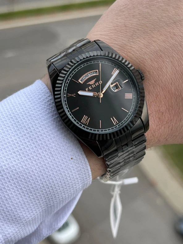 FERRO Takvimli 30 Mt Su Geçirmez Renk Atmaz Çelik Kordonlu Erkek kol Saat xf0019 - Resim 3