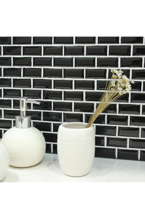70x70cm 1 Adet Yapışkanlı Beyaz Derzli Siyah Tuğla Desen Hol Salon Mutfak Duvar Kağıdı Paneli NW150