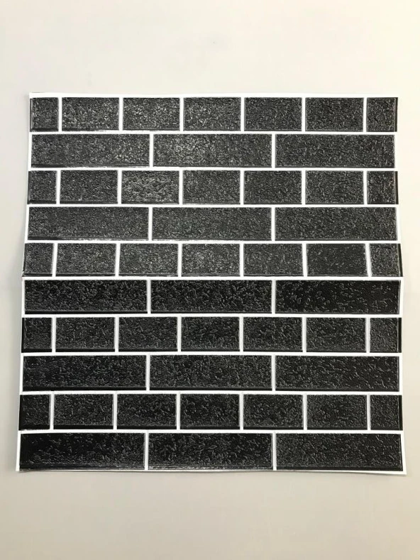 Renkli Duvarlar 70x70cm 1 Adet Yapışkanlı Beyaz Derzli Siyah Tuğla Desen Hol Salon Mutfak Duvar Kağıdı Paneli NW150 - 4