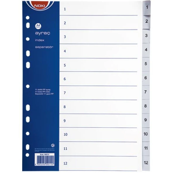 Noki Seperatör 1-12 Rakamlı Plastik A4 59212 ürün görseli 1