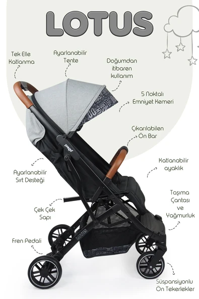 Prego Lotus Kabin Boy Bebek Arabası Gri 2033 - Resim 3