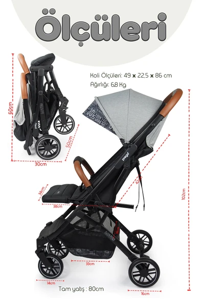 Prego Lotus Kabin Boy Bebek Arabası Gri 2033 - Resim 2