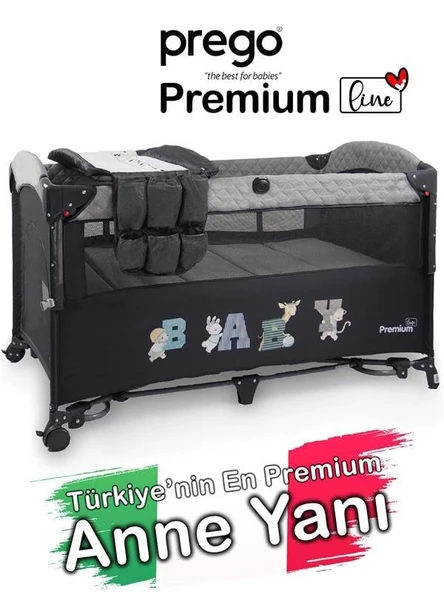 Prego Premium Line Alt Açma Üniteli GRİ Anne Yanı Oyun Parkı 70x120 Gri 8049