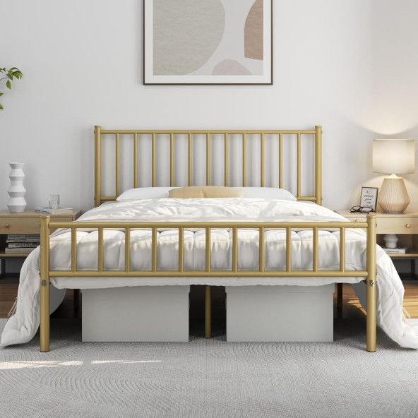 HFT HOME Metal Karyola, Çınar Metal Karyola Siyah Beyaz Gold renk seçenekli, Çift Kişilik 23 140x190 GOLD