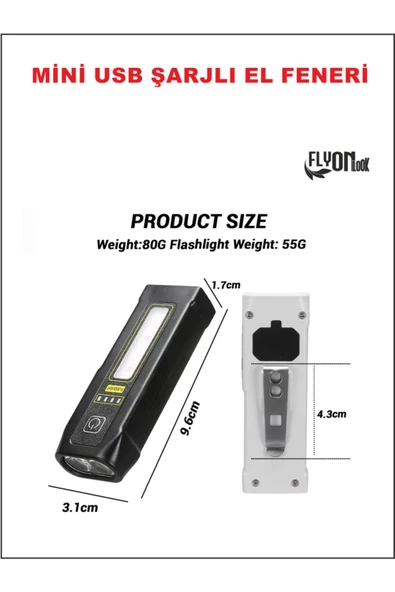 Güçlü Dayanıklı Şarj Edilebilir Mini Portatif  El Feneri ve Ortam Aydınlatma Mıknatıslı  Fonsiyonlu - 4