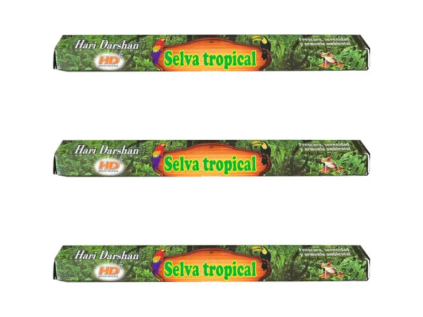 Hari Darshan Selva Tropical Yağmur Ormanları Çubuk Tütsü - Oda Ortam Kukusu - 20 Adetlik 3 Paket