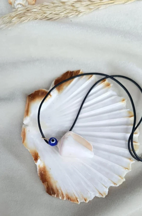 Kolye Doğal Deniz Kabuk Tasarım Takı Nazar Boncuk Charm Takı Kadın Kız - Resim 2