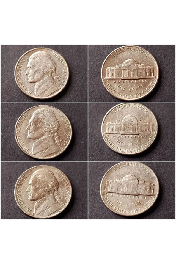 Amerika 5 cent (1990-1998) 3 adet ççt+/çil