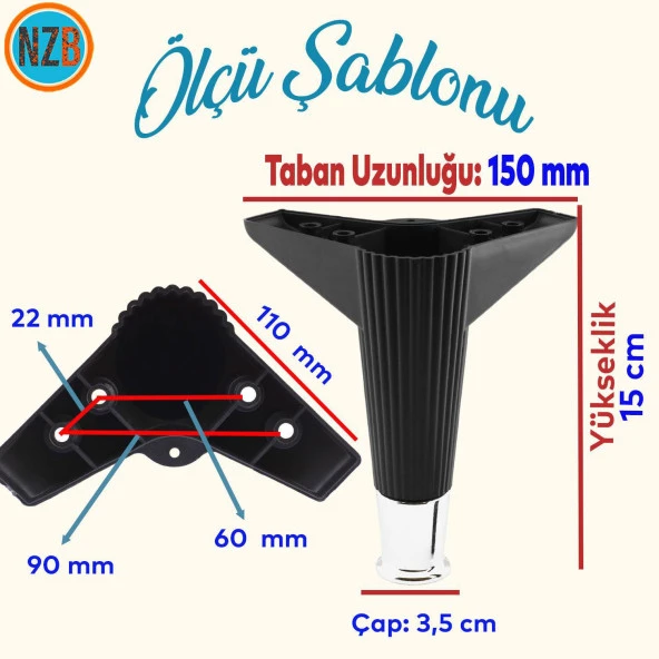 Mobilya Takımı Çekyat Kanepe Sehpa TV Ünitesi Koltuk Ayağı Baza Ayak Siyah Krom 15 cm - 2