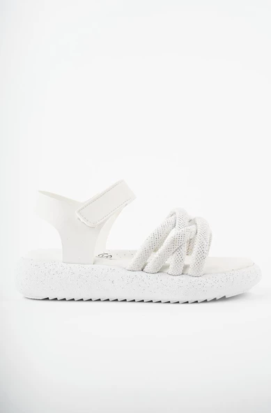 Muggo JAZZ  Garantili Günlük Ortopedik Hafif Taban Örgü Detaylı Cırtlı Kız Çocuk Sandalet - 7