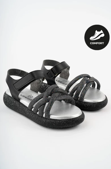 Muggo JAZZ  Garantili Günlük Ortopedik Hafif Taban Örgü Detaylı Cırtlı Kız Çocuk Sandalet - 11