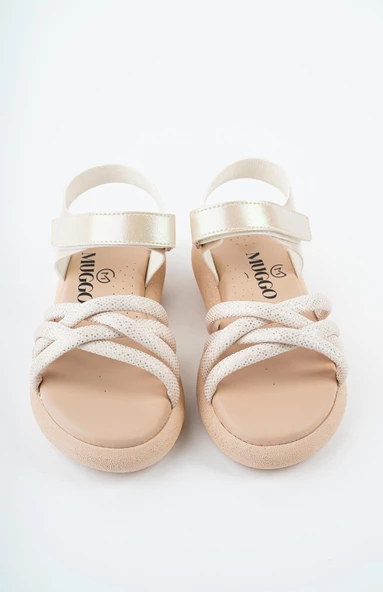 Muggo JAZZ  Garantili Günlük Ortopedik Hafif Taban Örgü Detaylı Cırtlı Kız Çocuk Sandalet - 5