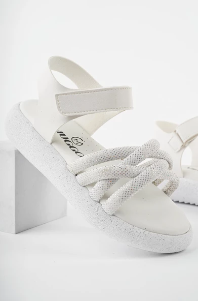 Muggo JAZZ  Garantili Günlük Ortopedik Hafif Taban Örgü Detaylı Cırtlı Kız Çocuk Sandalet - 8