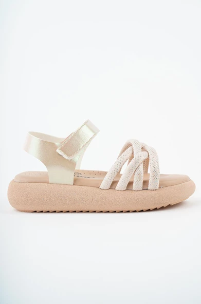 Muggo JAZZ  Garantili Günlük Ortopedik Hafif Taban Örgü Detaylı Cırtlı Kız Çocuk Sandalet - 2