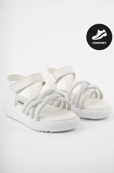 Muggo JAZZ  Garantili Günlük Ortopedik Hafif Taban Örgü Detaylı Cırtlı Kız Çocuk Sandalet - 6