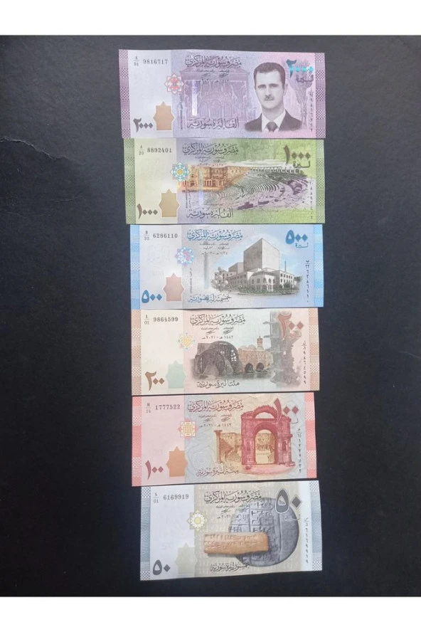 Suriye 50/100/200/500/1000/2000 pound takım çil Eski yabancı kağıt para