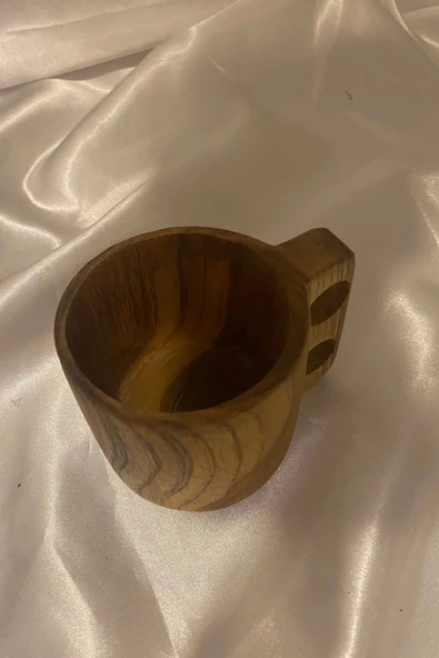 Kuksa Ahşap Rengi Tahta Bardak Kupa Kulplu - 4