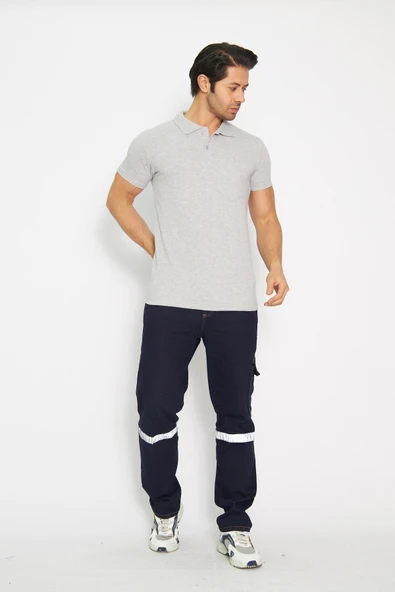 T-shirt Polo Yaka Kısakol %100 Pamuk Cepli Gri - 2