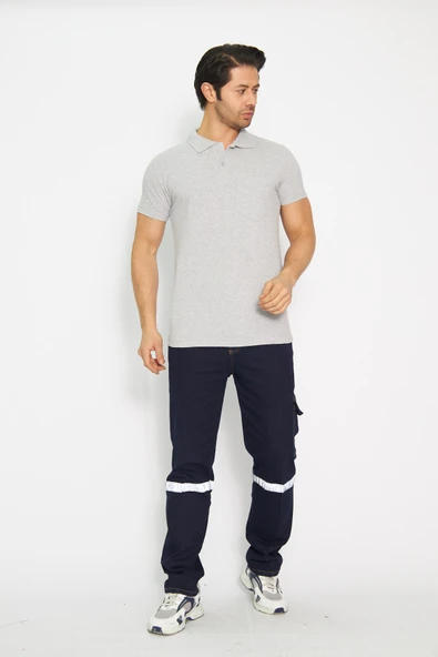 T-shirt Polo Yaka Kısakol %100 Pamuk Cepli Gri - 7