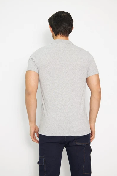 T-shirt Polo Yaka Kısakol %100 Pamuk Cepli Gri - 5