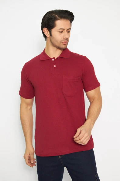 T-shirt Polo Yaka Kısakol %100 Pamuk Cepli Bordo