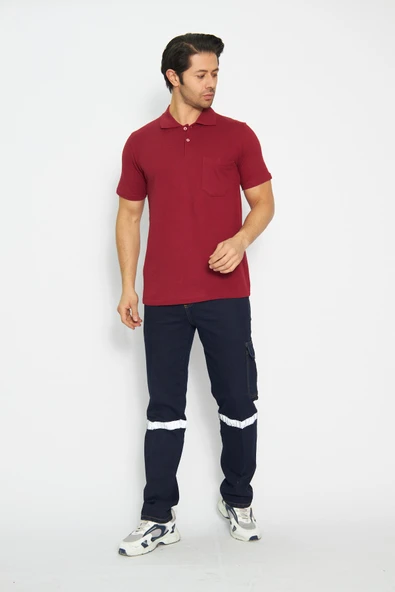 T-shirt Polo Yaka Kısakol %100 Pamuk Cepli Bordo - 7