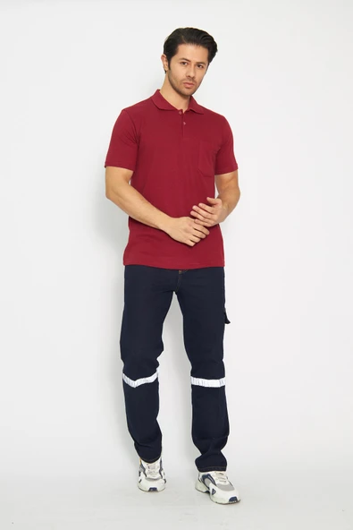 T-shirt Polo Yaka Kısakol %100 Pamuk Cepli Bordo - 2