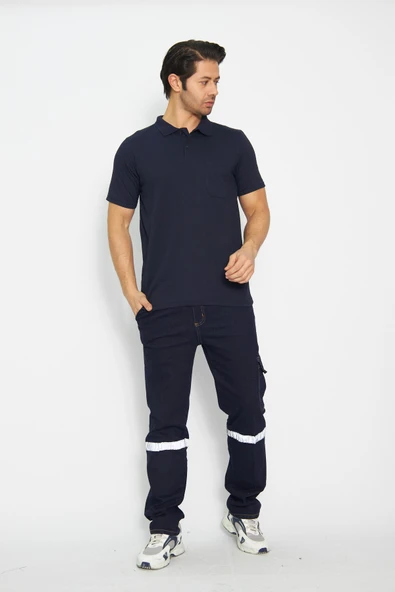 T-shirt Polo Yaka Kısakol %100 Pamuk Cepli Lacivert - Resim 7