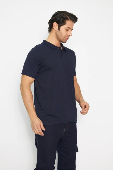 T-shirt Polo Yaka Kısakol %100 Pamuk Cepli Lacivert - Resim 9