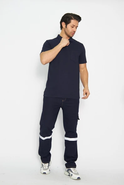 T-shirt Polo Yaka Kısakol %100 Pamuk Cepli Lacivert - Resim 2