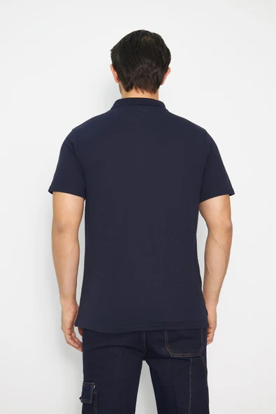 T-shirt Polo Yaka Kısakol %100 Pamuk Cepli Lacivert - Resim 5
