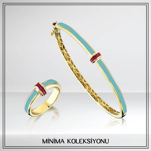 14k Altın Cetaş Turkuaz Minima Yüzük - Resim 3