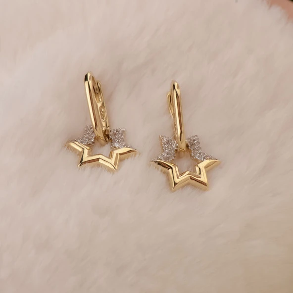 14k Altın Star Light Sallantılı Küpe