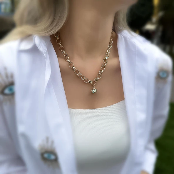 14k Altın Cetaş Çift Kilit Zincir Kolye Bileklik - Resim 2