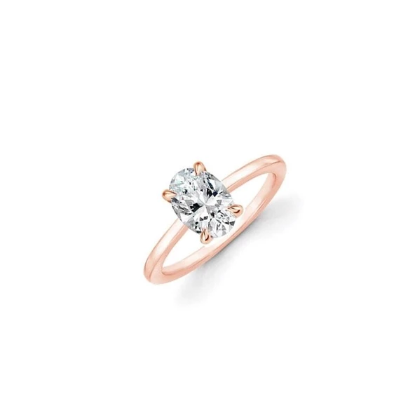 14k Rose Altın Oval Tektaş Yüzük