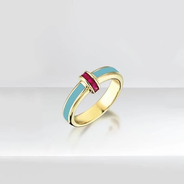 14k Altın Cetaş Turkuaz Minima Yüzük - Resim 2