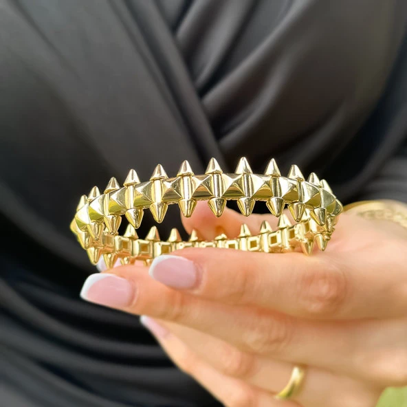 14k Sarı Altın Crampoon Kelepçe Bilezik - 2