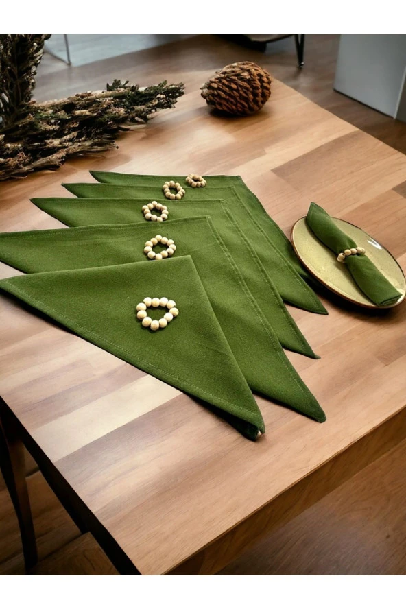Premium Haki Yeşil 6lı Peçete TAKIMI (toka hediyeli) 40x40 - 5