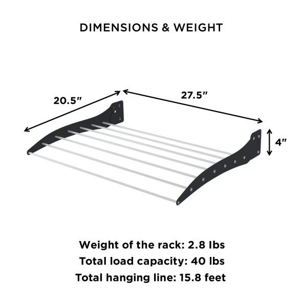AYZ Roma Çamaşır Kurutma Askısı - Duvara Monte Katlanabilir Kurutmalık - 70 cm - 9
