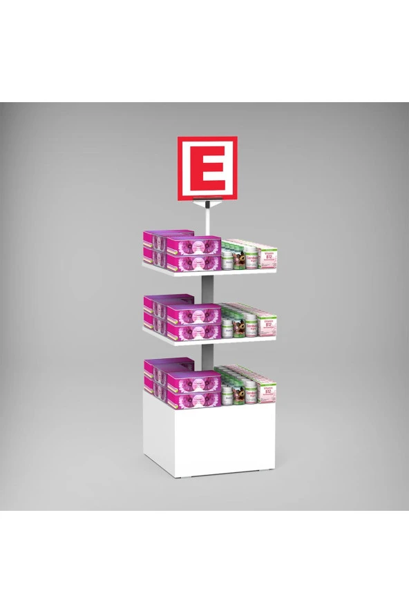 ECZANE 3 Raflı 50x50 Ahşap Beyaz Orta Alan Standı - 2