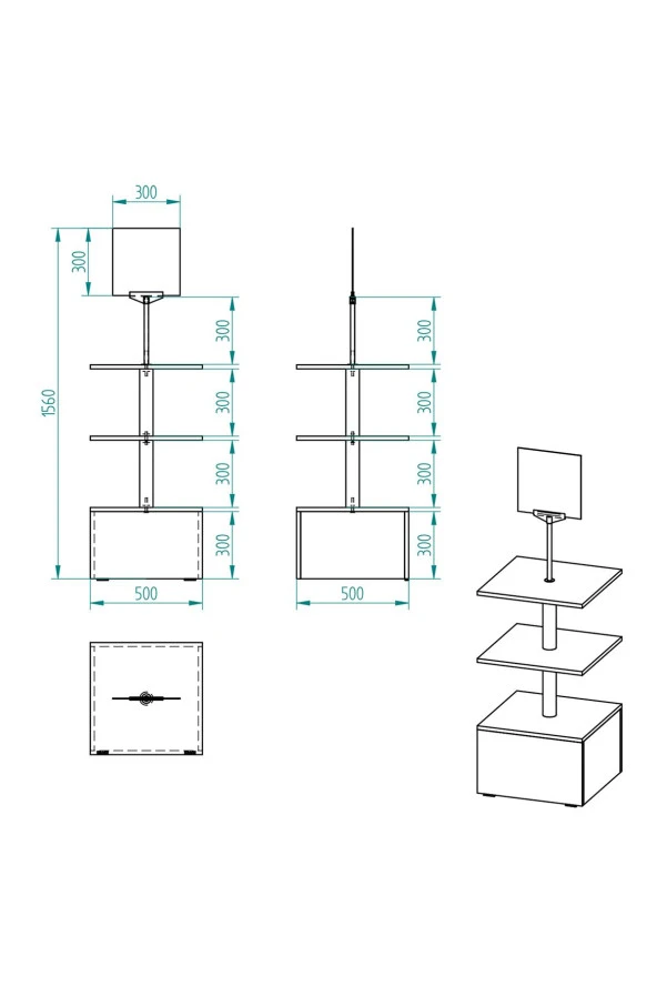 ECZANE 3 Raflı 50x50 Ahşap Beyaz Orta Alan Standı - 8