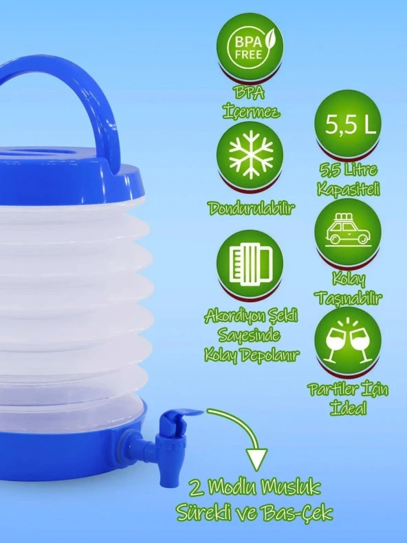 Musluklu Katlanır Su Bidonu Outdoor Akordiyon Kamp Su Kovası Çeşme Piknik Damacana Içecek Şişesi - 4