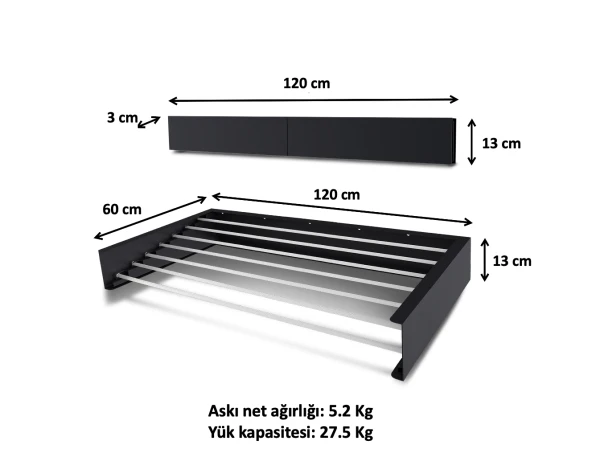 AYZ Belize Çamaşır Kurutma Askısı - Duvara Monte Kurutmalık - 120 cm - 7